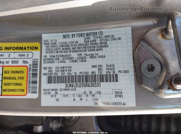 3LN6L2LU2GR630331 2016 LINCOLN MKZ HYBRID Pewter Widok komory silnika
