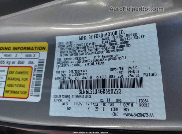 3LN6L2LU4GR620223 2016 LINCOLN MKZ HYBRID Серый Вид подкапотного пространства