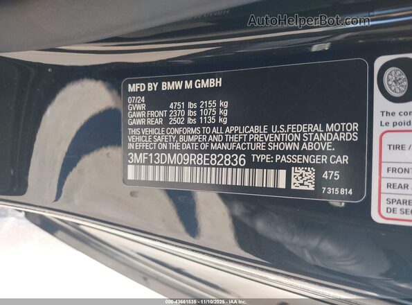3MF13DM09R8E82836 2024 BMW M2 Черный Вид подкапотного пространства