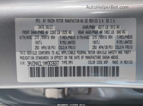 3MVDMACL1MM303937 2021 MAZDA CX-30 Gray Engine compartment view