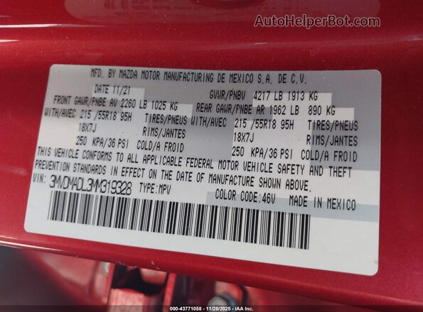 3MVDMADL3MM319328 2021 MAZDA CX-30 Red Շարժիչի բաժամունքի տեսք