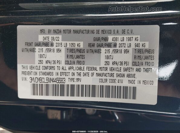 3MVDMBCL5NM445683 2022 MAZDA CX-30 Black Widok komory silnika