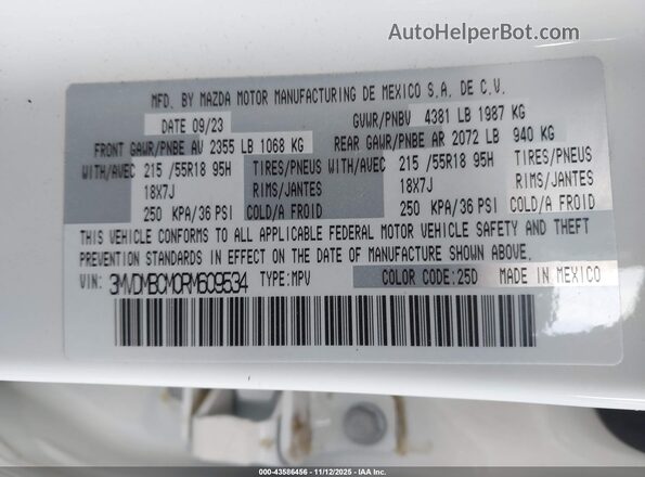 3MVDMBCM0RM609534 2024 MAZDA CX-30 White Вид підкапотного простору