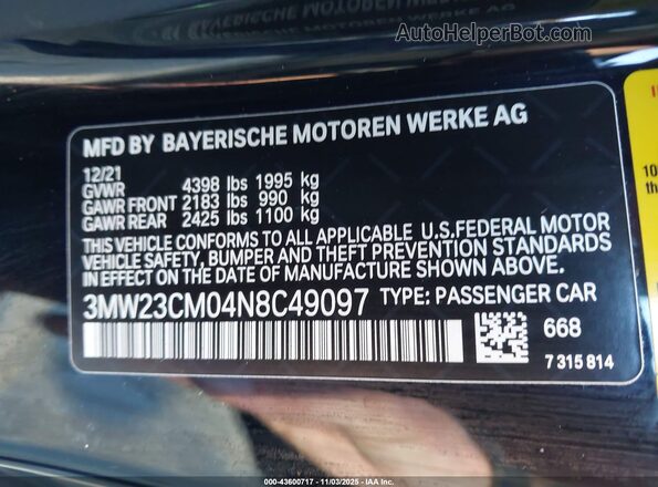 3MW23CM04N8C49097 2022 BMW OTHER Черный Вид подкапотного пространства