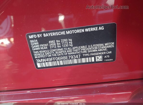 3MW49FF06R8E79347 2024 BMW M3 Red Engine compartment view