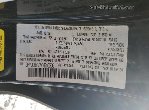 3MYDLBYV7KY516306 2019 TOYOTA YARIS Black VIN კოდის სტიკერის ხედი