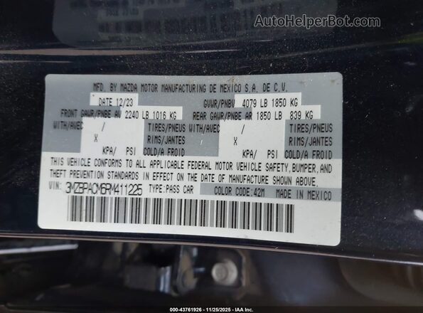 3MZBPACM6RM411225 2024 MAZDA 3 Синий Вид подкапотного пространства