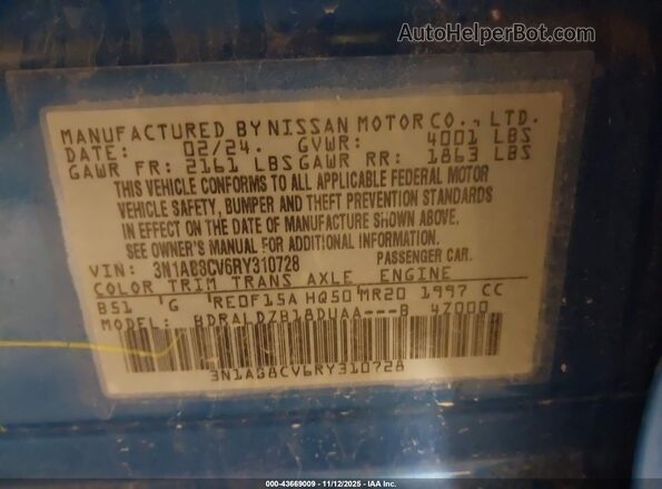 3N1AB8CV6RY310728 2024 NISSAN SENTRA Blue ძრავის განყოფილების ხედი