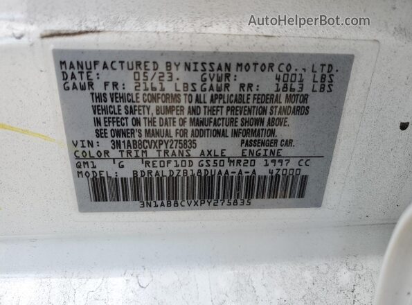 3N1AB8CVXPY275835 2023 NISSAN SENTRA Белый Вид наклейки с VIN-кодом