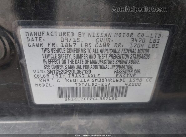 3N1CE2CP2GL357120 2016 NISSAN VERSA NOTE Black Շարժիչի բաժամունքի տեսք