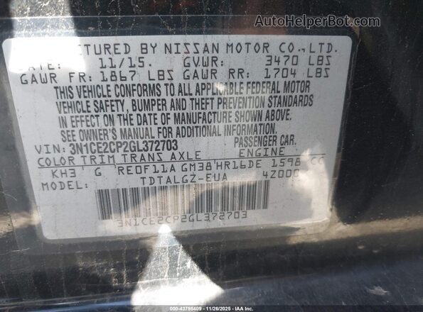 3N1CE2CP2GL372703 2016 NISSAN VERSA NOTE Черный Вид подкапотного пространства