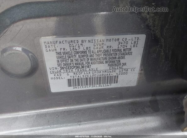 3N1CE2CP3KL361167 2019 NISSAN VERSA NOTE Серый Вид подкапотного пространства