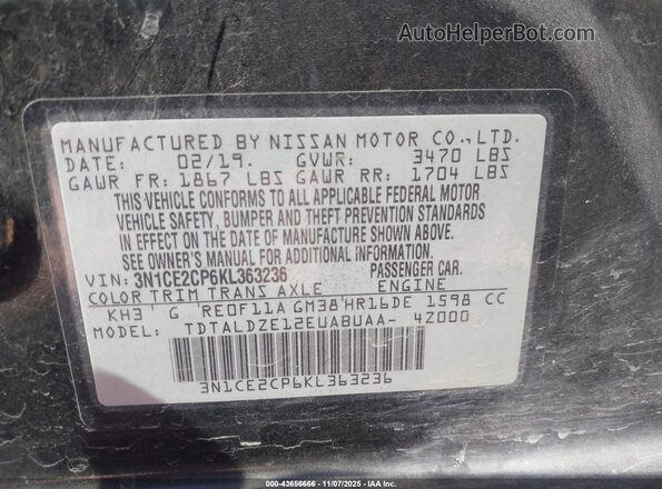 3N1CE2CP6KL363236 2019 NISSAN VERSA NOTE Black Вид підкапотного простору