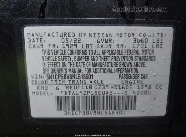 3N1CP5BV8NL518501 2022 NISSAN KICKS Черный Вид подкапотного пространства
