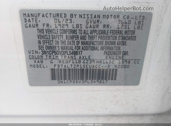3N1CP5DV3PL549817 2023 NISSAN KICKS White Widok komory silnika