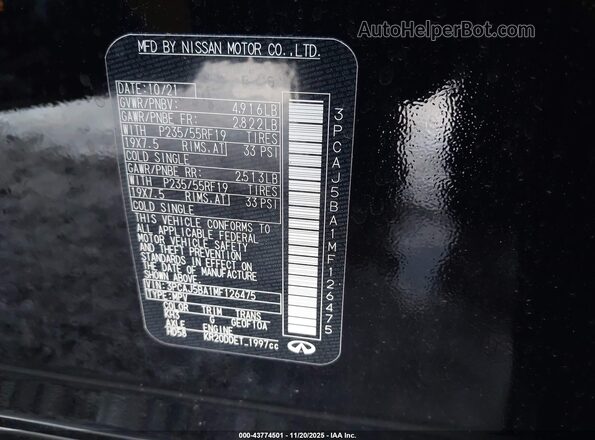 3PCAJ5BA1MF126475 2021 INFINITI QX50 Black Вид підкапотного простору