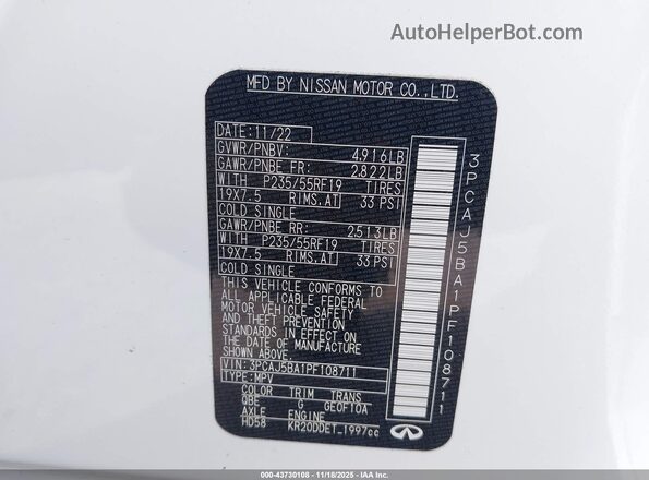 3PCAJ5BA1PF108711 2023 INFINITI QX50 Белый Вид подкапотного пространства