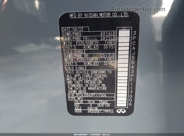 3PCAJ5BA3PF117006 2023 INFINITI QX50 Серый Вид подкапотного пространства