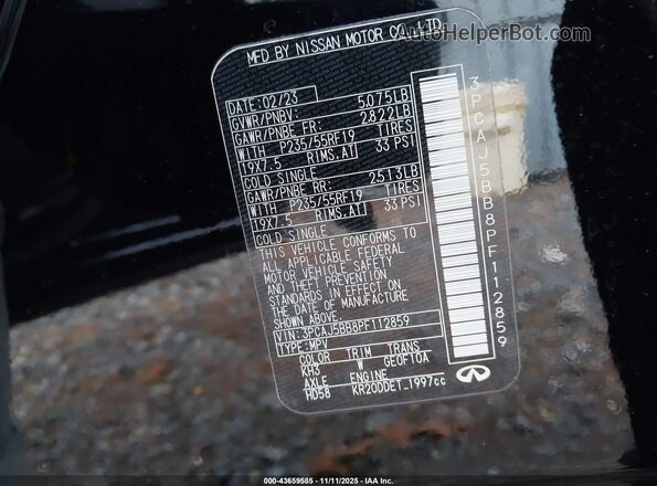 3PCAJ5BB8PF112859 2023 INFINITI QX50 Черный Вид подкапотного пространства