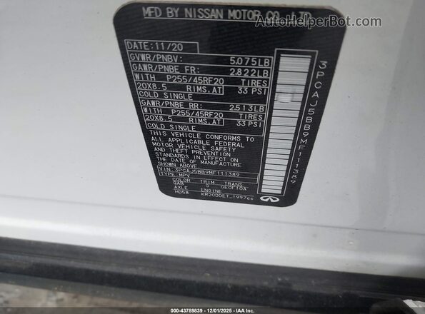 3PCAJ5BB9MF111389 2021 INFINITI QX50 White Engine compartment view