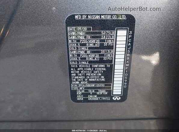 3PCAJ5BBXMF105990 2021 INFINITI QX50 Gray Շարժիչի բաժամունքի տեսք