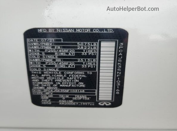 3PCAJ5K35NF103168 2022 INFINITI QX55 White Vista del compartimento del motor