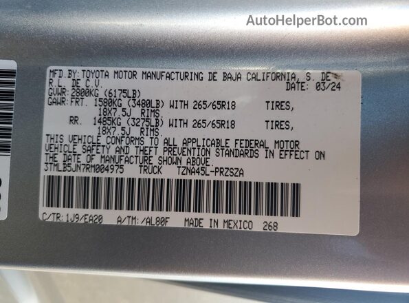 3TMLB5JN7RM004975 2024 TOYOTA LE Silver VIN sticker view