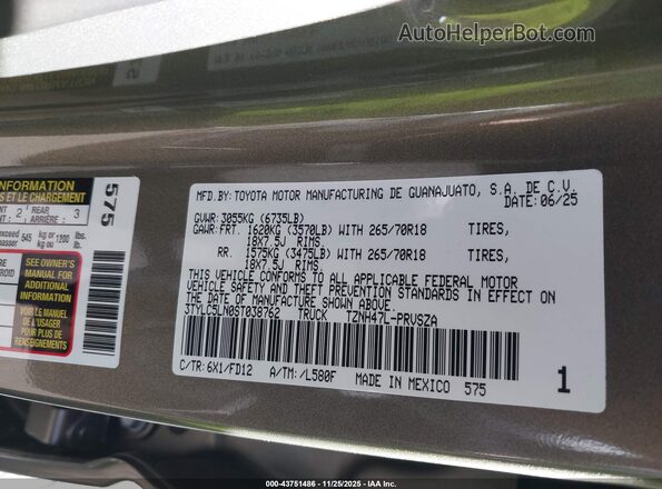 3TYLC5LN0ST038762 2025 TOYOTA TACOMA HYBRID Beige Vista del compartimento del motor