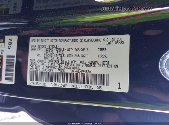 3TYLC5LN1ST033389 2025 TOYOTA TACOMA HYBRID Black Vista del compartimento del motor