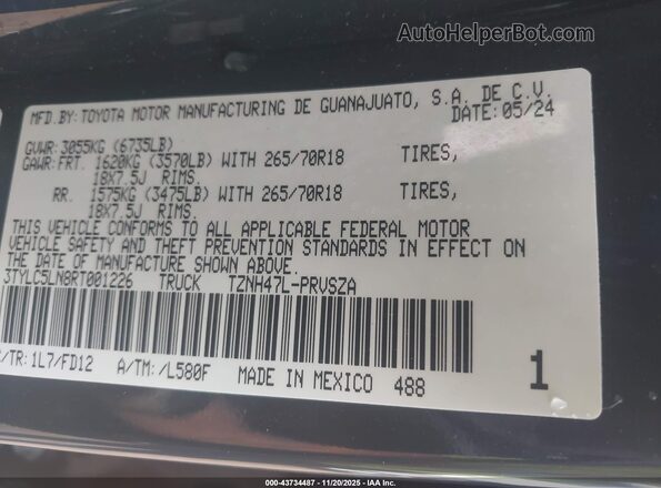 3TYLC5LN8RT001226 2024 TOYOTA TACOMA HYBRID Black Շարժիչի բաժամունքի տեսք