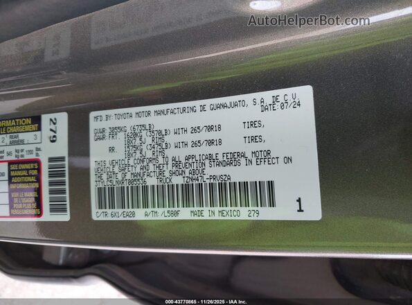 3TYLC5LNXRT005536 2024 TOYOTA TACOMA HYBRID Зеленый Вид подкапотного пространства