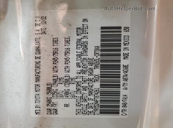 3TYRX5GN4PT074261 2023 TOYOTA TACOMA White Vista del compartimento del motor