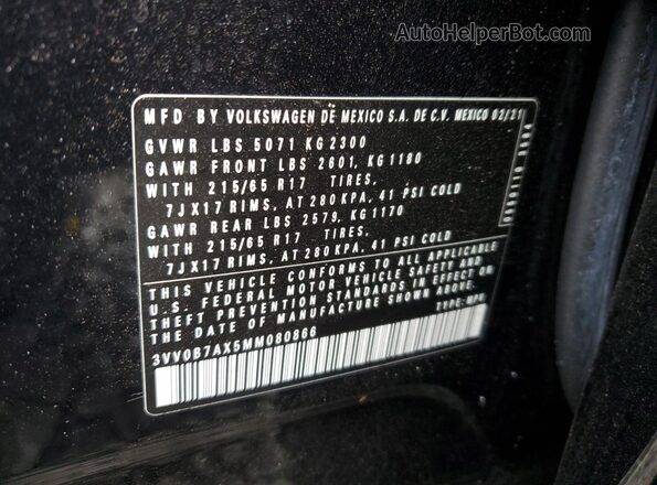 3VV0B7AX5MM080866 2021 VOLKSWAGEN TIGUAN Черный Вид наклейки с VIN-кодом