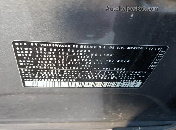 3VV2B7AX3KM042185 2019 VOLKSWAGEN TIGUAN Gray Вид наклейки з VIN-кодом