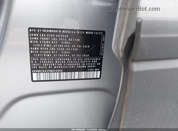 3VVRB7AX2PM054656 2023 VOLKSWAGEN TIGUAN Gray Engine compartment view