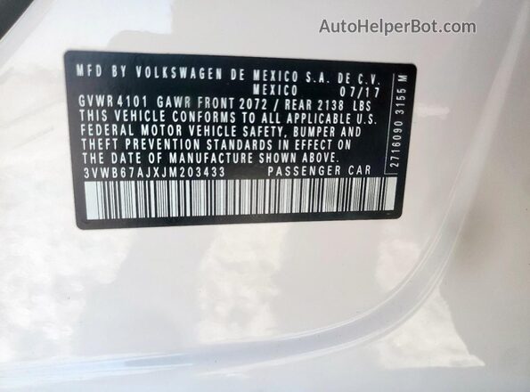 3VWB67AJXJM203433 2018 VOLKSWAGEN JETTA Белый Вид подкапотного пространства