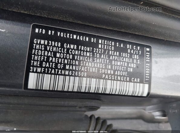 3VWF17ATXHM626508 2017 VOLKSWAGEN BEETLE Gray Engine compartment view