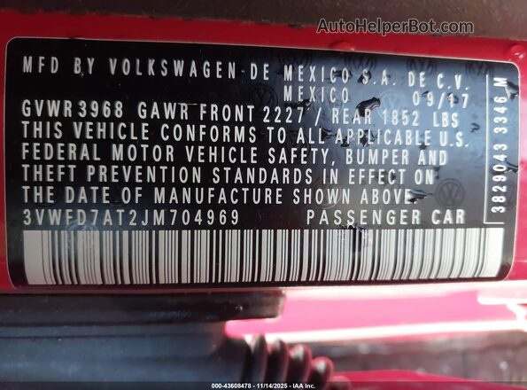 3VWFD7AT2JM704969 2018 VOLKSWAGEN BEETLE Red Vista del compartimento del motor