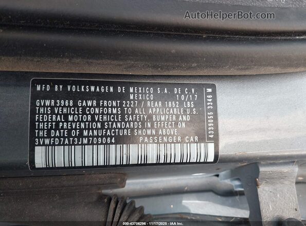 3VWFD7AT3JM709064 2018 VOLKSWAGEN BEETLE Серый Вид подкапотного пространства