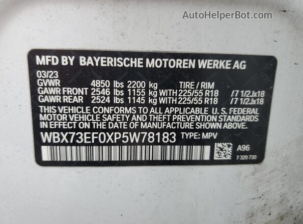 WBX73EF0XP5W78183 2023 BMW X1 Белый Панорамный вид салона 360°
