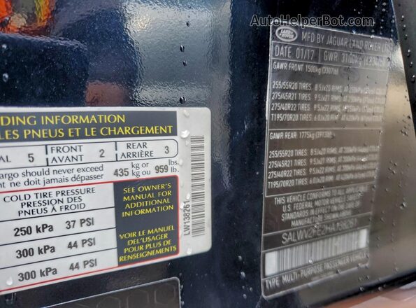 SALWV2FE2HA138261 2017 LAND ROVER RANGE ROVER Blue 