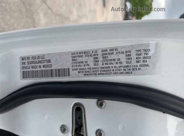 3C63R3DL6NG377595 2022 RAM 3500 Белый Вид задней части салона