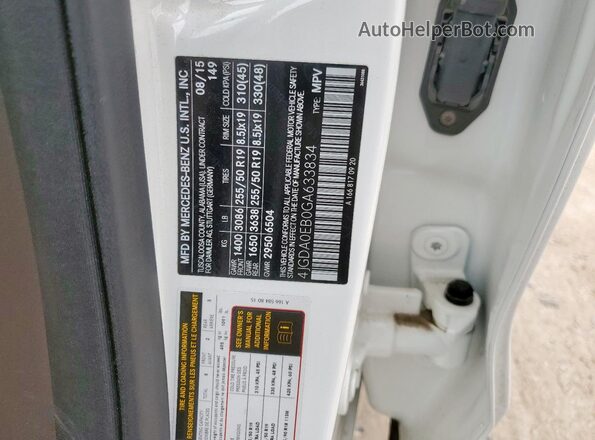 4JGDA0EB0GA633834 2016 MERCEDES-BENZ GLE Белый Панорамный вид салона 360°