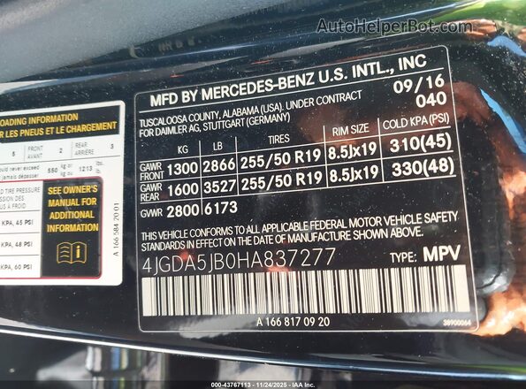 4JGDA5JB0HA837277 2017 MERCEDES-BENZ GLE 350 Black Widok komory silnika