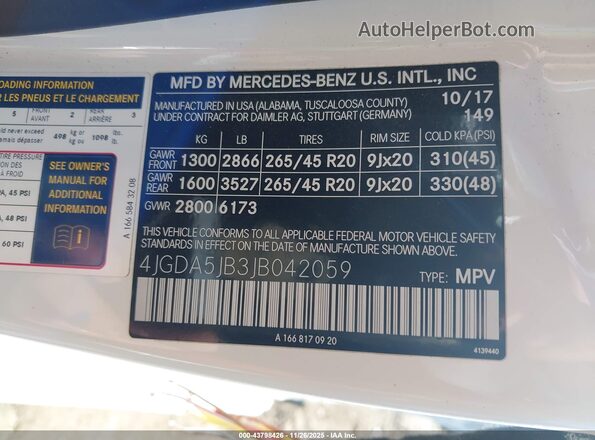 4JGDA5JB3JB042059 2018 MERCEDES-BENZ GLE 350 White ძრავის განყოფილების ხედი