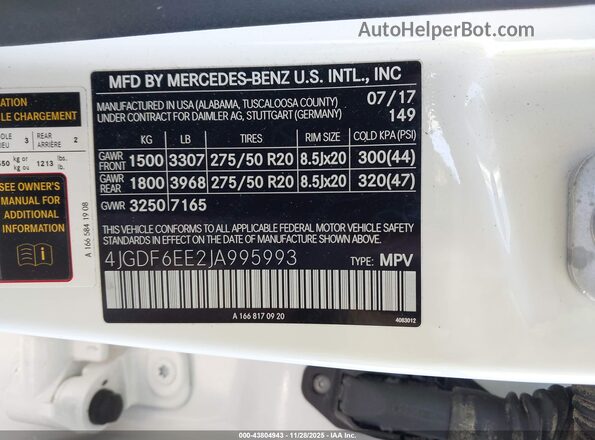 4JGDF6EE2JA995993 2018 MERCEDES-BENZ GLS 450 Белый Вид подкапотного пространства