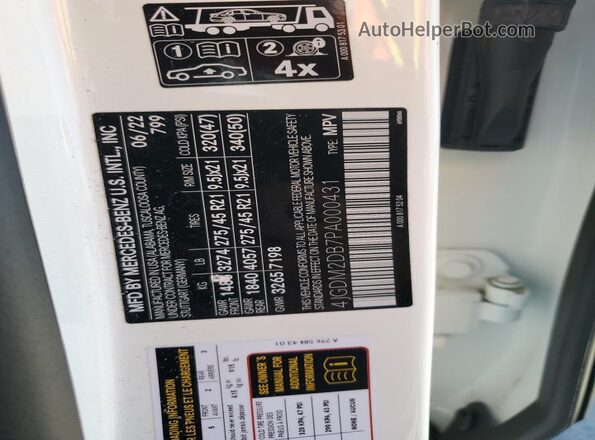 4JGDM2DB7PA000431 2023 MERCEDES-BENZ EQS White VIN կոդի պիտակի տեսք