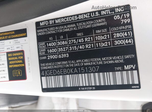 4JGED6EB0KA151307 2019 MERCEDES-BENZ AMG GLE 43 COUPE White Vista del compartimento del motor