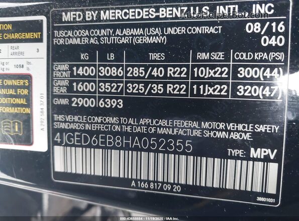 4JGED6EB8HA052355 2017 MERCEDES-BENZ AMG GLE 43 COUPE Черный Вид подкапотного пространства