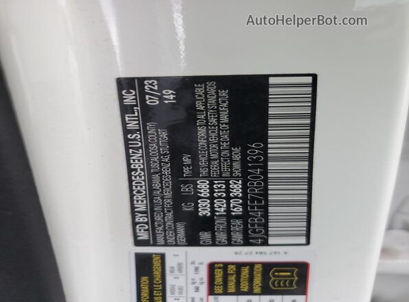 4JGFB4FE7RB041396 2024 MERCEDES-BENZ GLE Белый Панорамный вид салона 360°